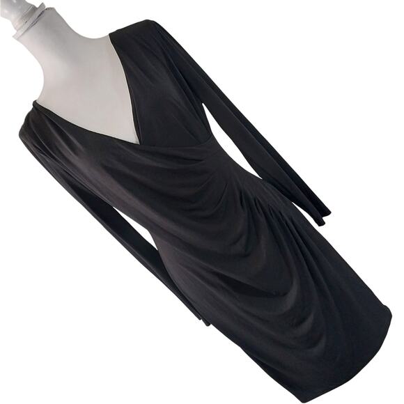 CALVIN KLEIN! STUNNING DRAPEY BLACK SILKY KNIT CRISS-CROSS BODICE DRESS! SZ L - Picture 1 of 8